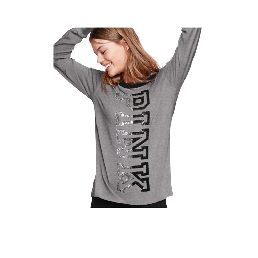 PINK Victoria's Secret Long Sleeve Sequin Graphic Top Tee T Shirt
